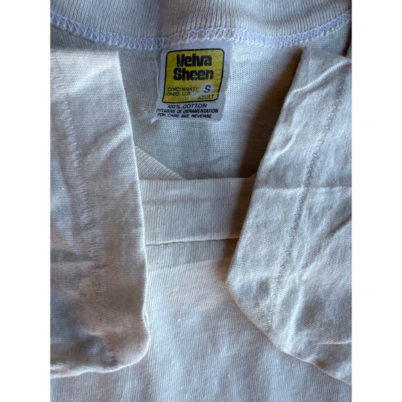 Vintage ‘88 MLB Cincinnati Reds Velva Sheen USA Made Single Stitched S Beige 3/4 - Picture 2 of 8